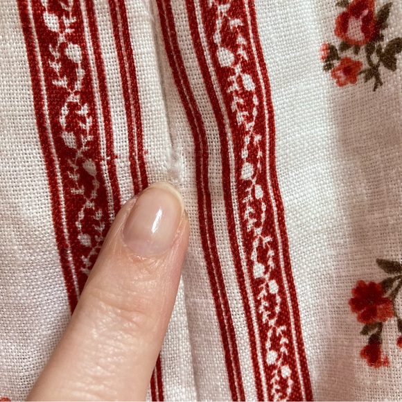 REFORMATION White Red Floral Stripe Linen Midi Ruffle Hem Skirt NWOT - Picture 8 of 11